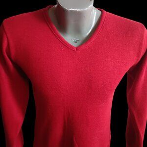Vintage Men's Small V-Neck Sweater Wine Red Creslan & Rayon 1970's Buttery Man